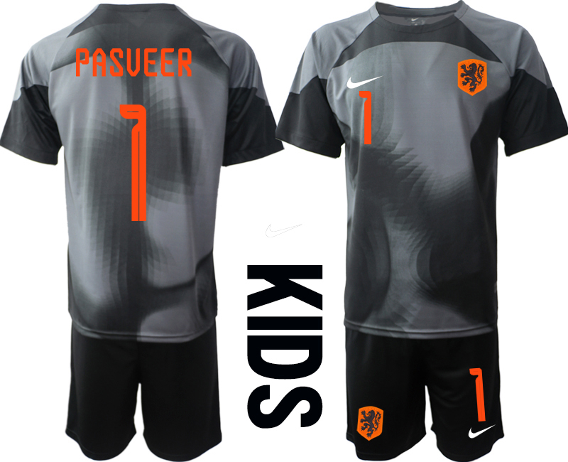 Youth 2022 World Cup National Team Netherlands black goalkeeper #1 Soccer Jersey->youth soccer jersey->Youth Jersey